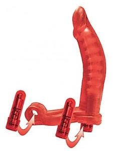 Double Penetrator Cockring With 2 Variable Speed Wireless Bullets Red (N2130-1)